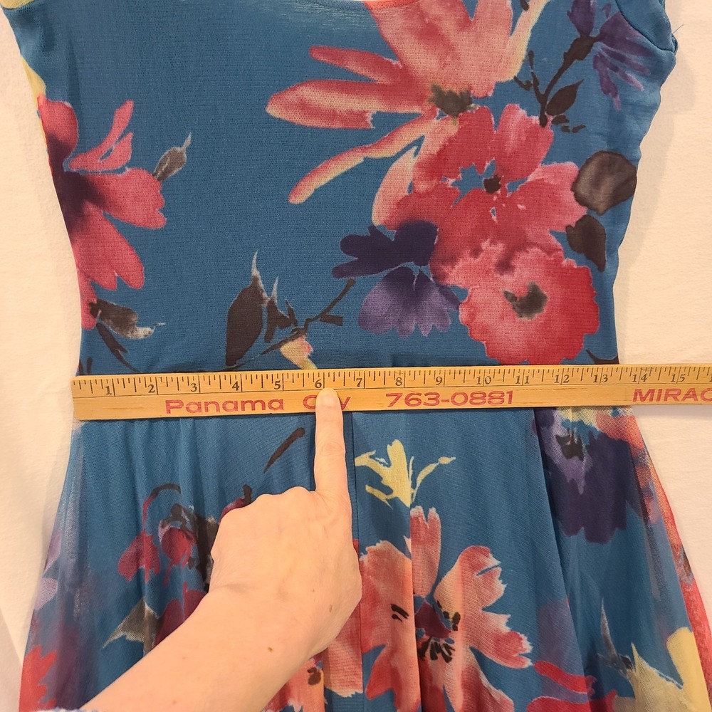Anthro Weston Wear Floral Quinby Green Dress Mesh Fit Flare Key Hole Small - Picture 5 of 9
